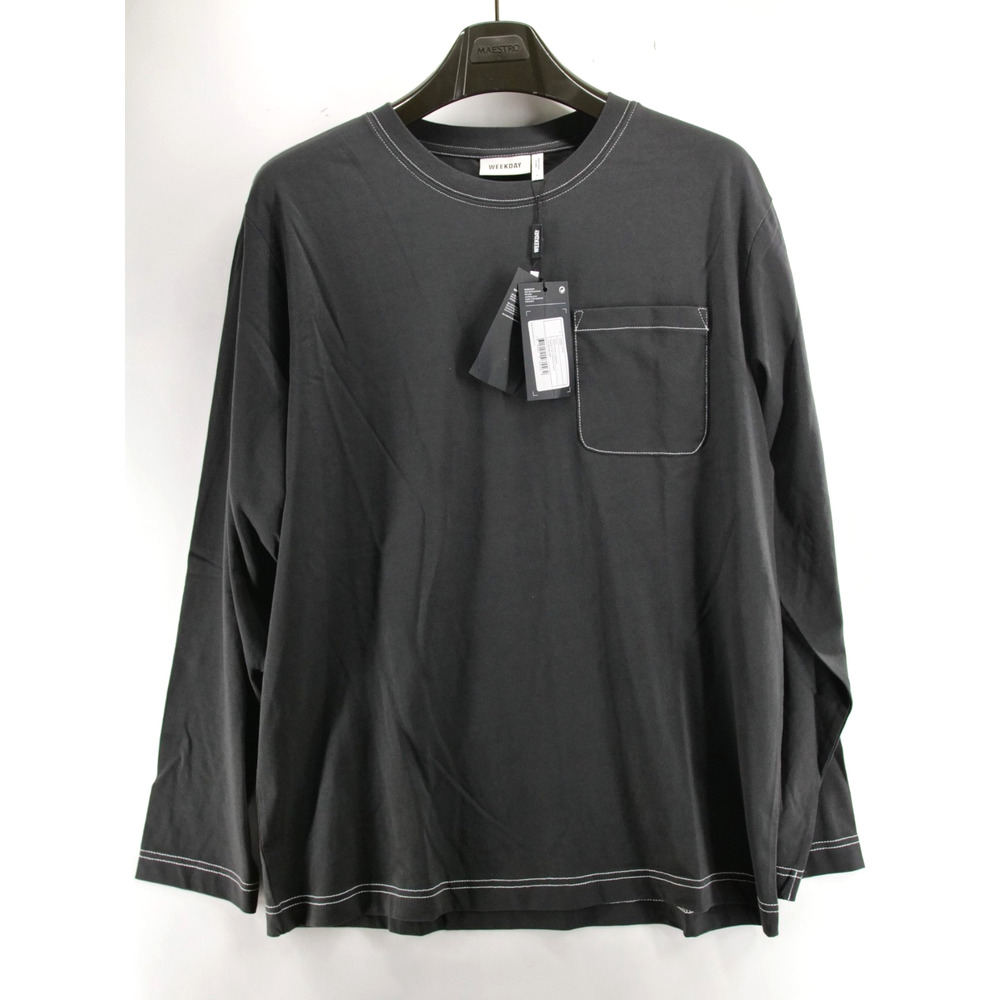 NWT Weekday Jayden Pocket Longsleeve Shirt L Dark Grey Organic Cotton Minimalist